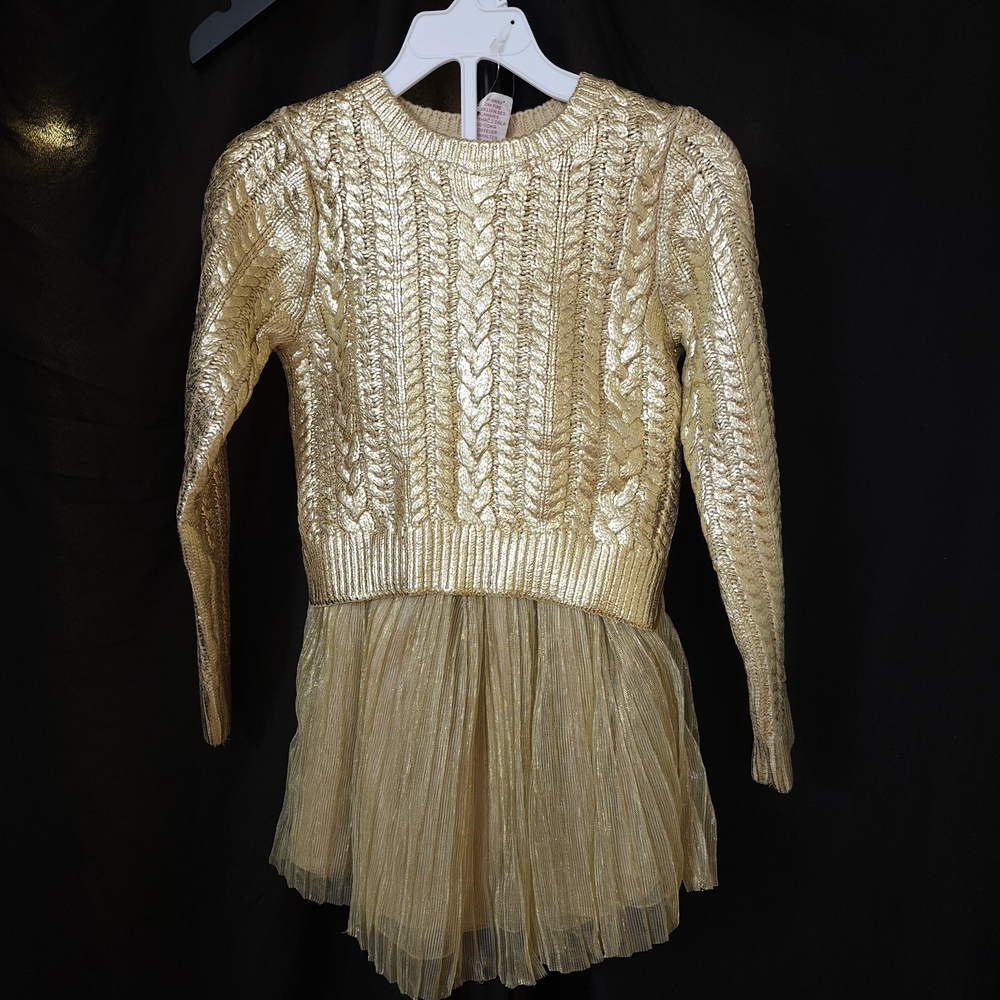 Girls Gold Long Sleeve Knit Top & Skirt Set